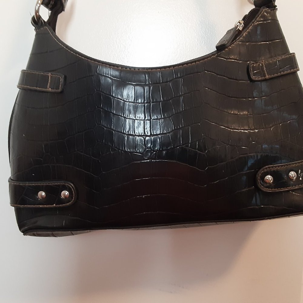 Vintage Petite Faux Alligator Embossed Brown Shoulder Bag - Picture 4 of 13